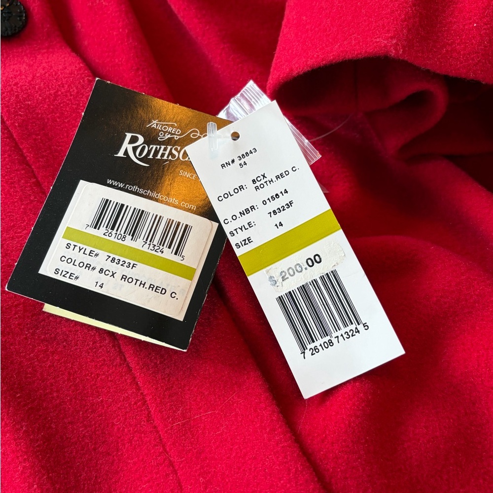Rothschild Wool Velvet Hood Detail VTG Swing Peacoat Girls Sz 14 Scarlet Red NWT - Picture 16 of 16